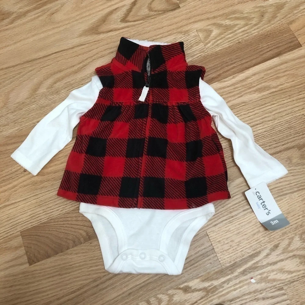 Carter’s Buffalo Plaid Vest Long Sleeve Onesie NWT 3 months
